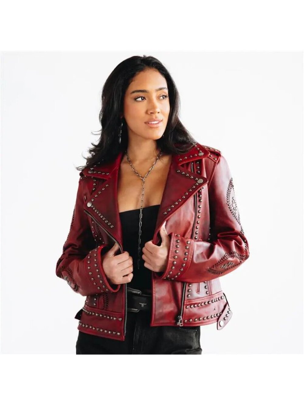 Lane Boots COSSETTE Red Leather Jacket Western Cowgirl Biker Bomber Coat Size XL - Picture 12 of 14
